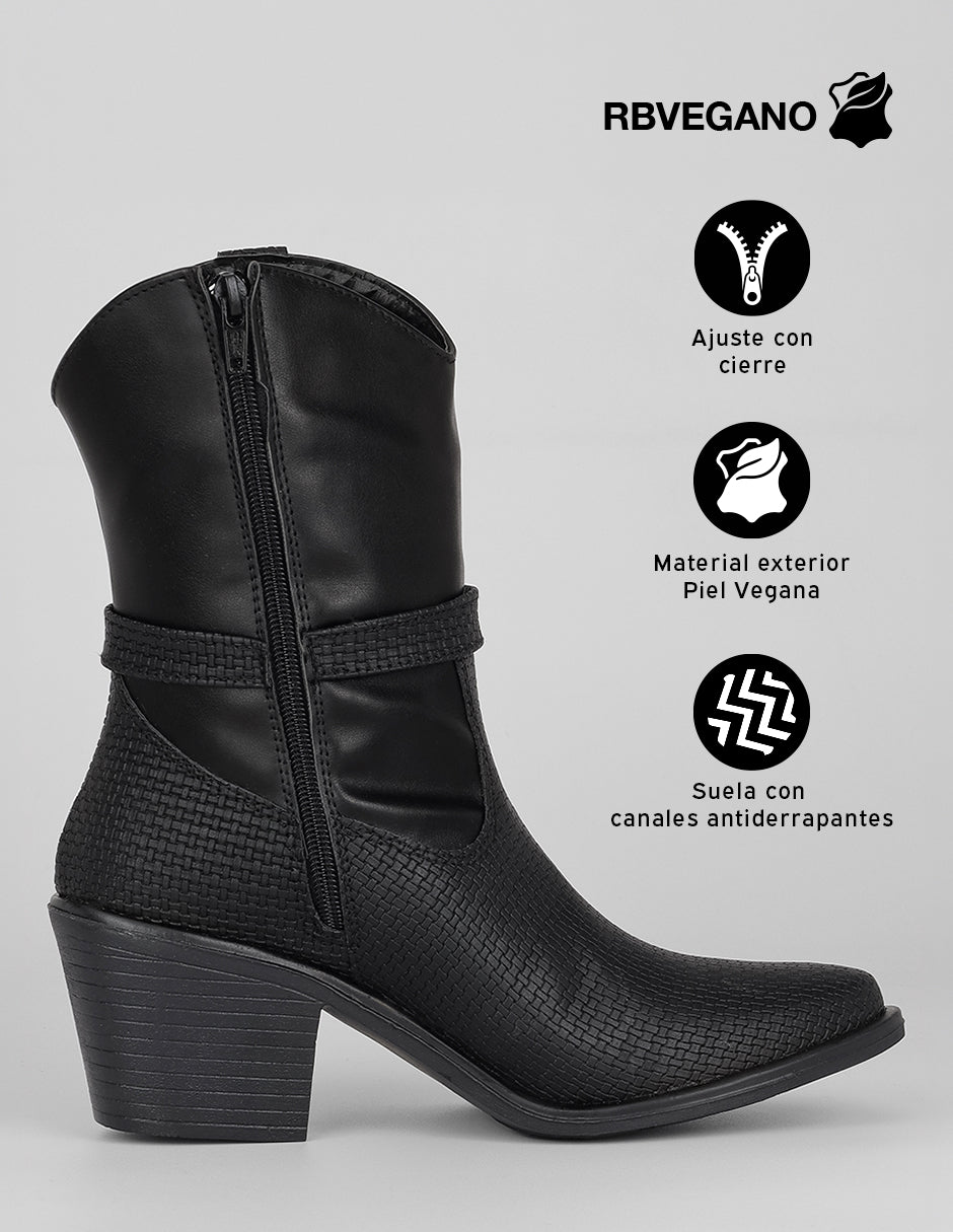 Botas tipo western Astra en Piel vegana – Negro