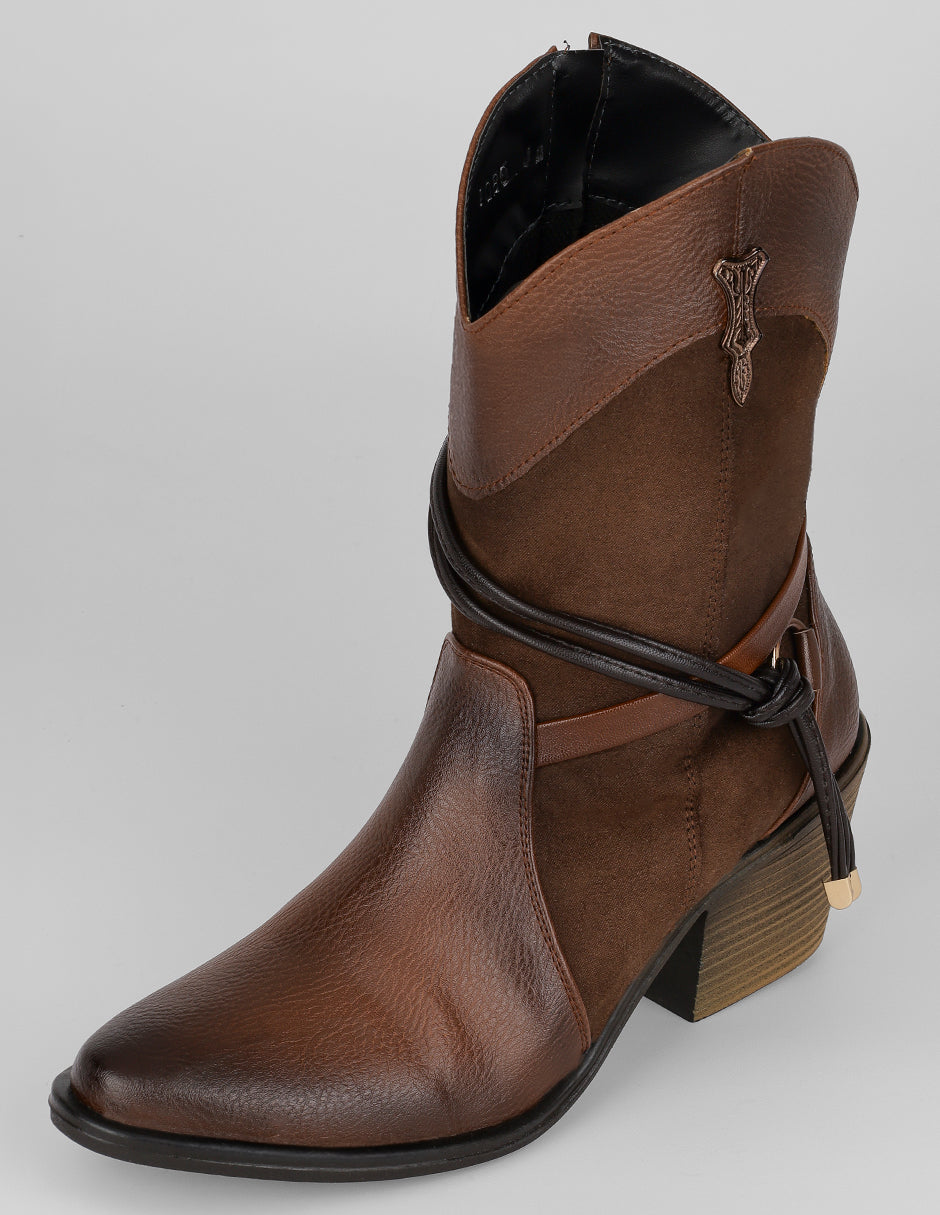 Botas tipo western Lazo en Piel vegana – Café