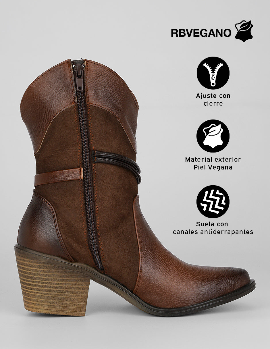 Botas tipo western Lazo en Piel vegana – Café