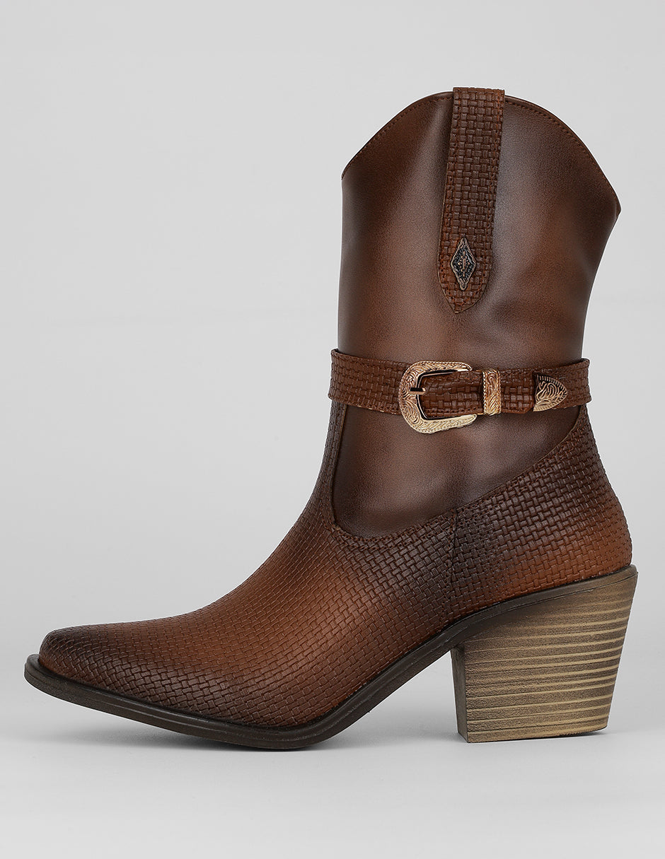 Botas tipo western Exterior Piel vegana Color Café Para Mujer De RBCOLLECTION