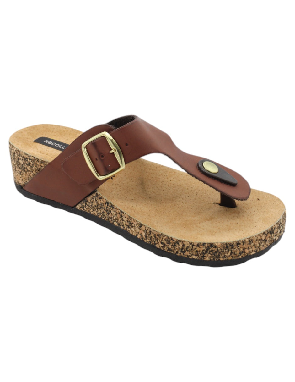 Sandalias de piso Exterior Piel Vegana Color Café Para Mujer De RBBASICS