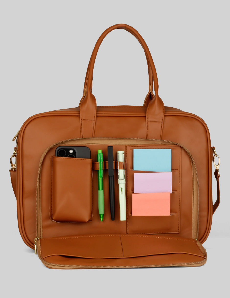 Bolsa Satchel en Piel vegana - Café