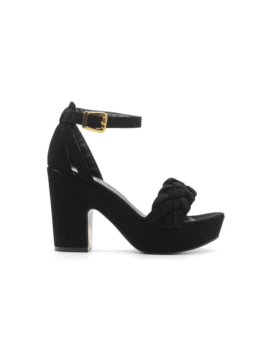 Sandalia con tacón Exterior Gamuza Color Negro Para Mujer De RBCOLLECTION