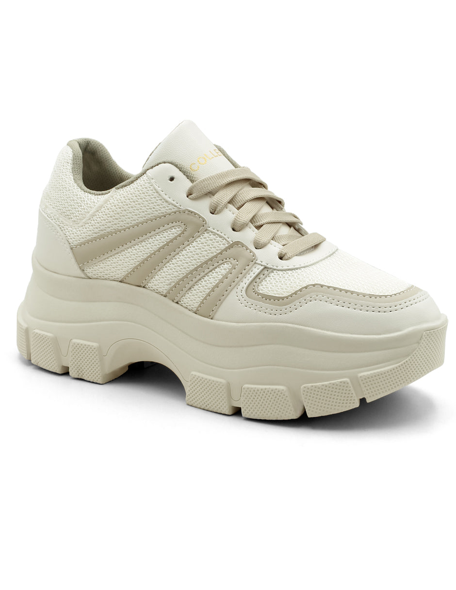 Tenis tipo deportivo Exterior Piel vegana Color Beige  Para Mujer De RBCOLLECTION