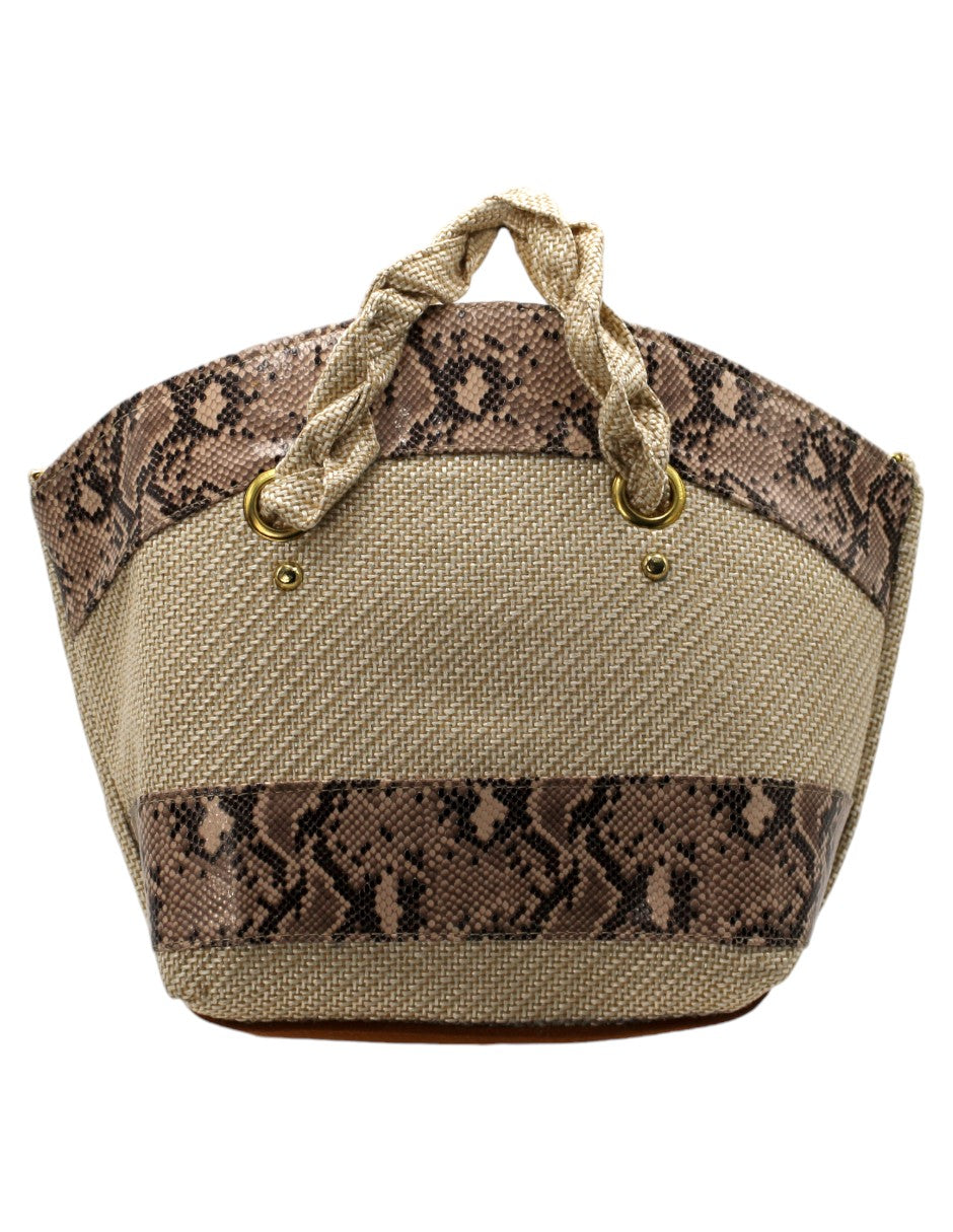 Bolsa Satchel Exterior Textil Color Beige  Para Mujer De RBBASICS