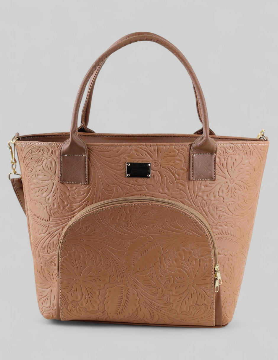 Bolsa Tote Exterior Piel vegana Color Café Para Mujer De RBBASICS