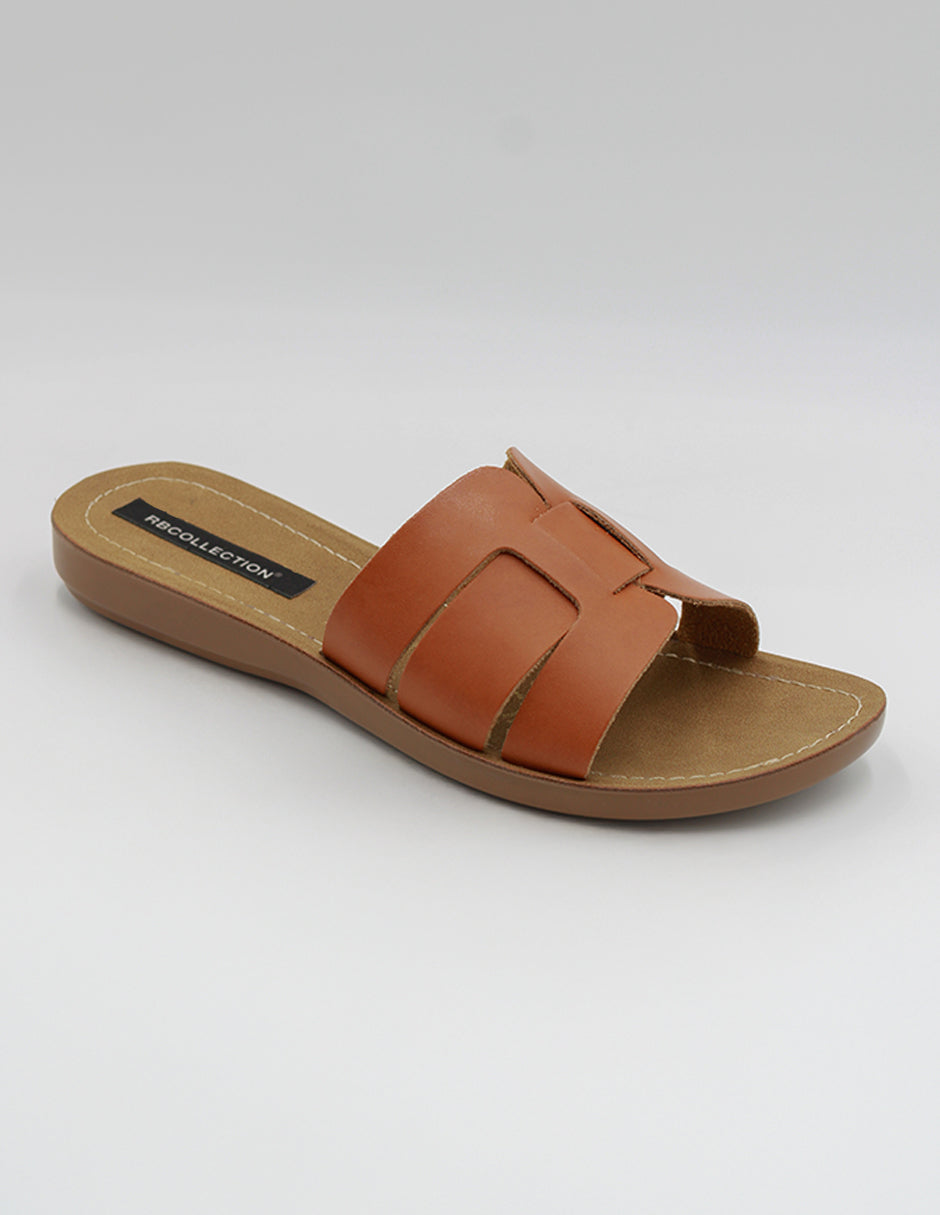 Sandalias de piso Exterior Piel vegana Color Café Para Mujer De RBCOLLECTION