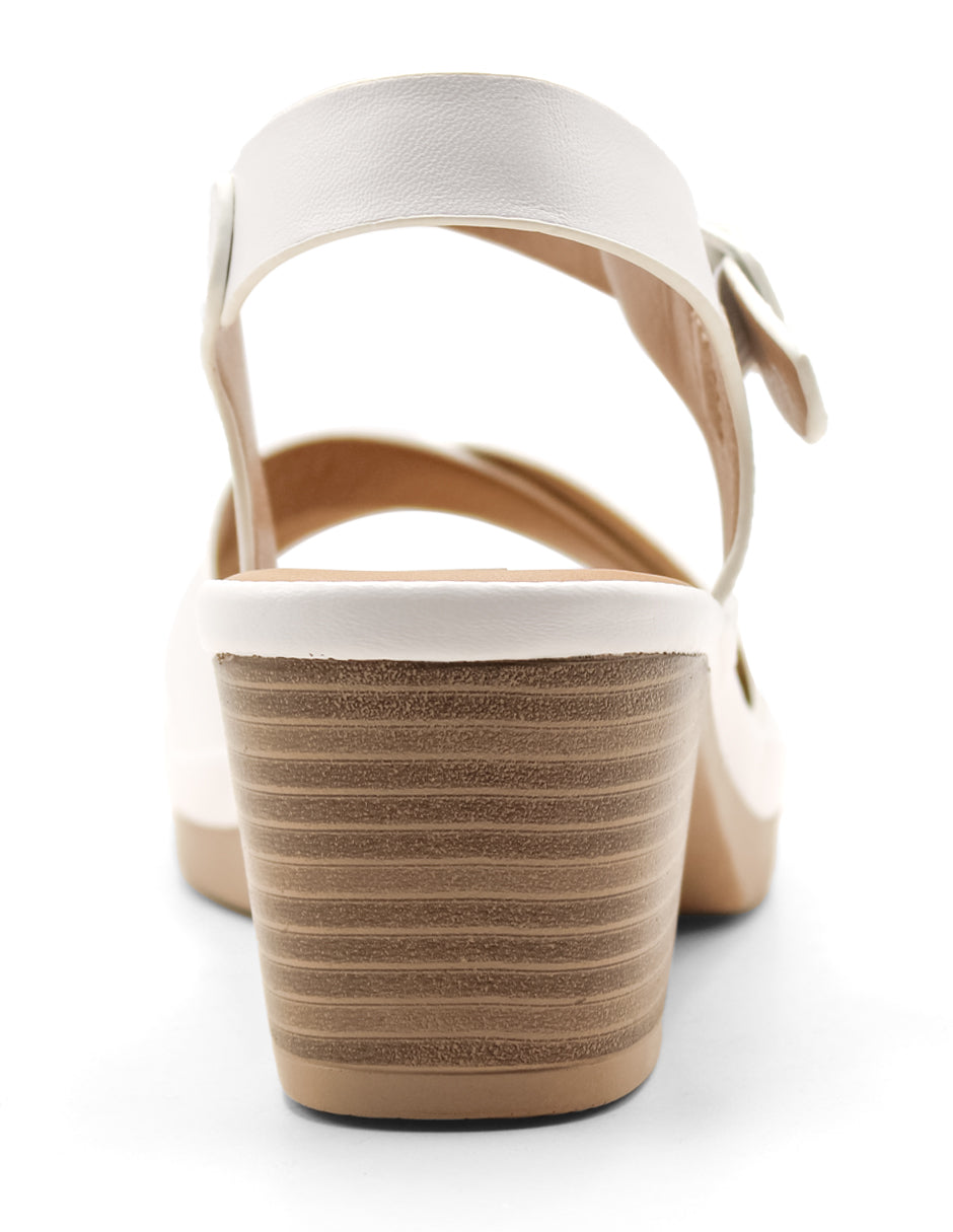 Sandalia con tacón Exterior Sintético Color Blanco Para Mujer De RBCOLLECTION