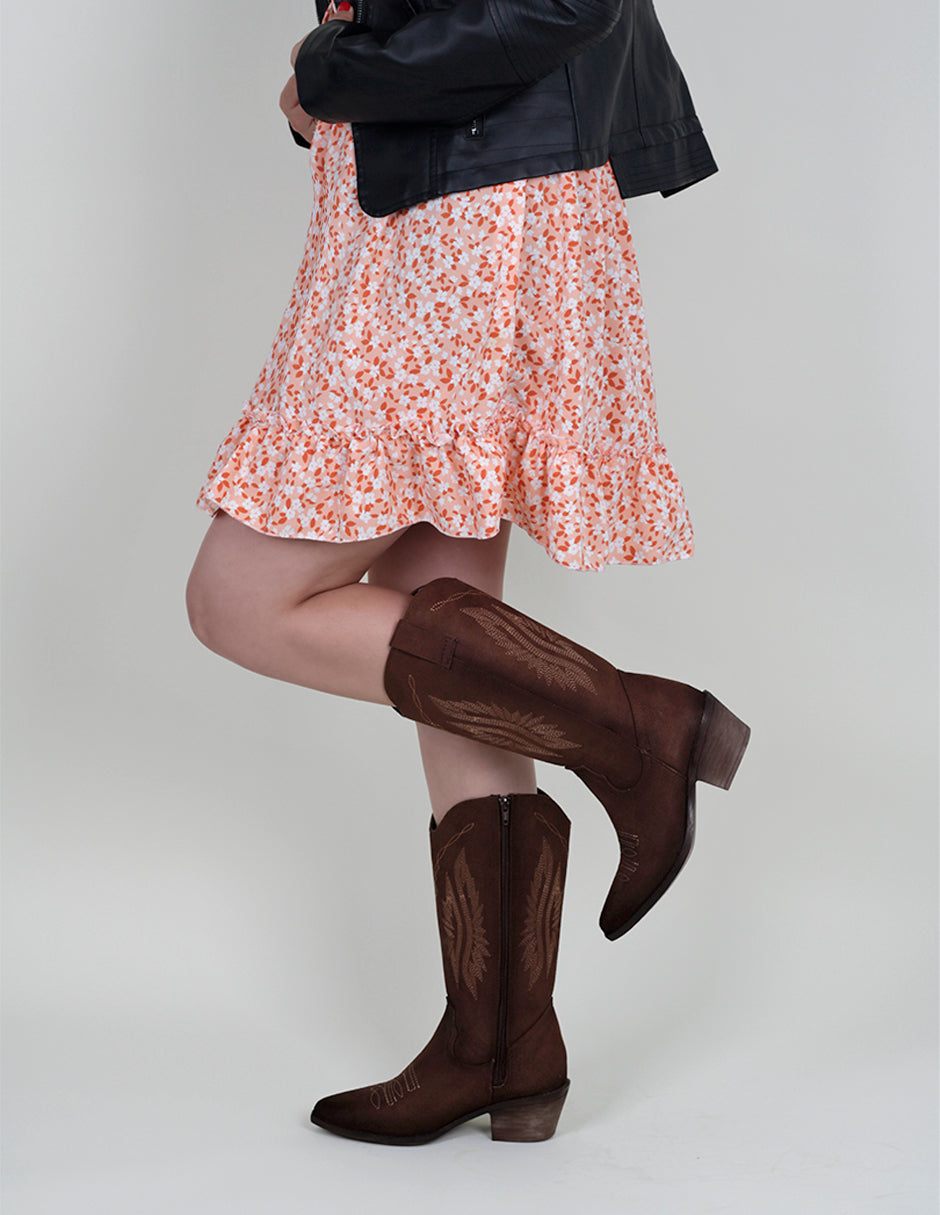 Botas tipo western West en Gamuza sintética – Café