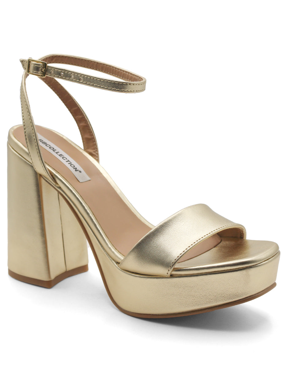 Sandalia con tacón Exterior Sintético Color Oro Para Mujer De RBCOLLECTION