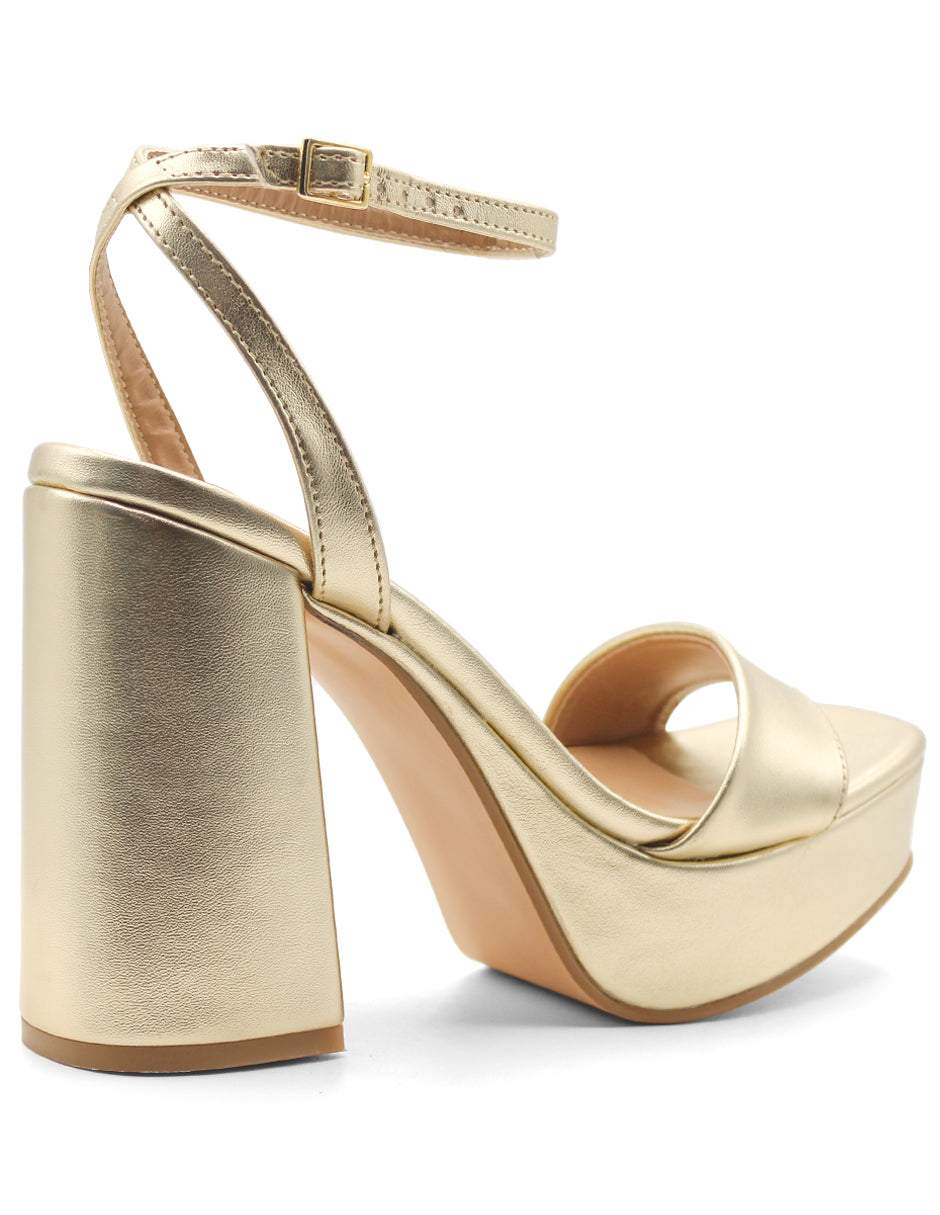 Sandalia con tacón Exterior Sintético Color Dorado Para Mujer De RBCOLLECTION