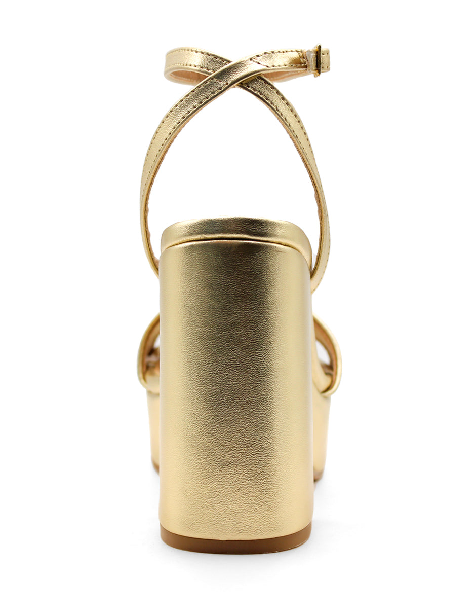 Sandalia con tacón Exterior Sintético Color Dorado Para Mujer De RBCOLLECTION