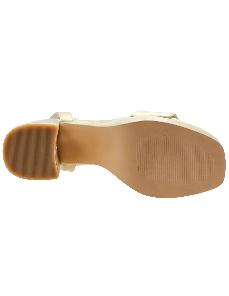 Sandalia con tacón Exterior Sintético Color Dorado Para Mujer De RBCOLLECTION