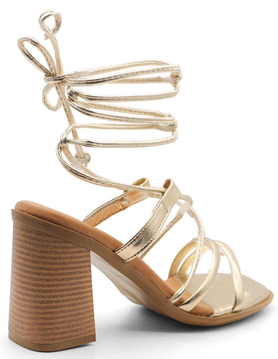 Sandalia con tacón Exterior Sintético Color Dorado Para Mujer De RBCOLLECTION
