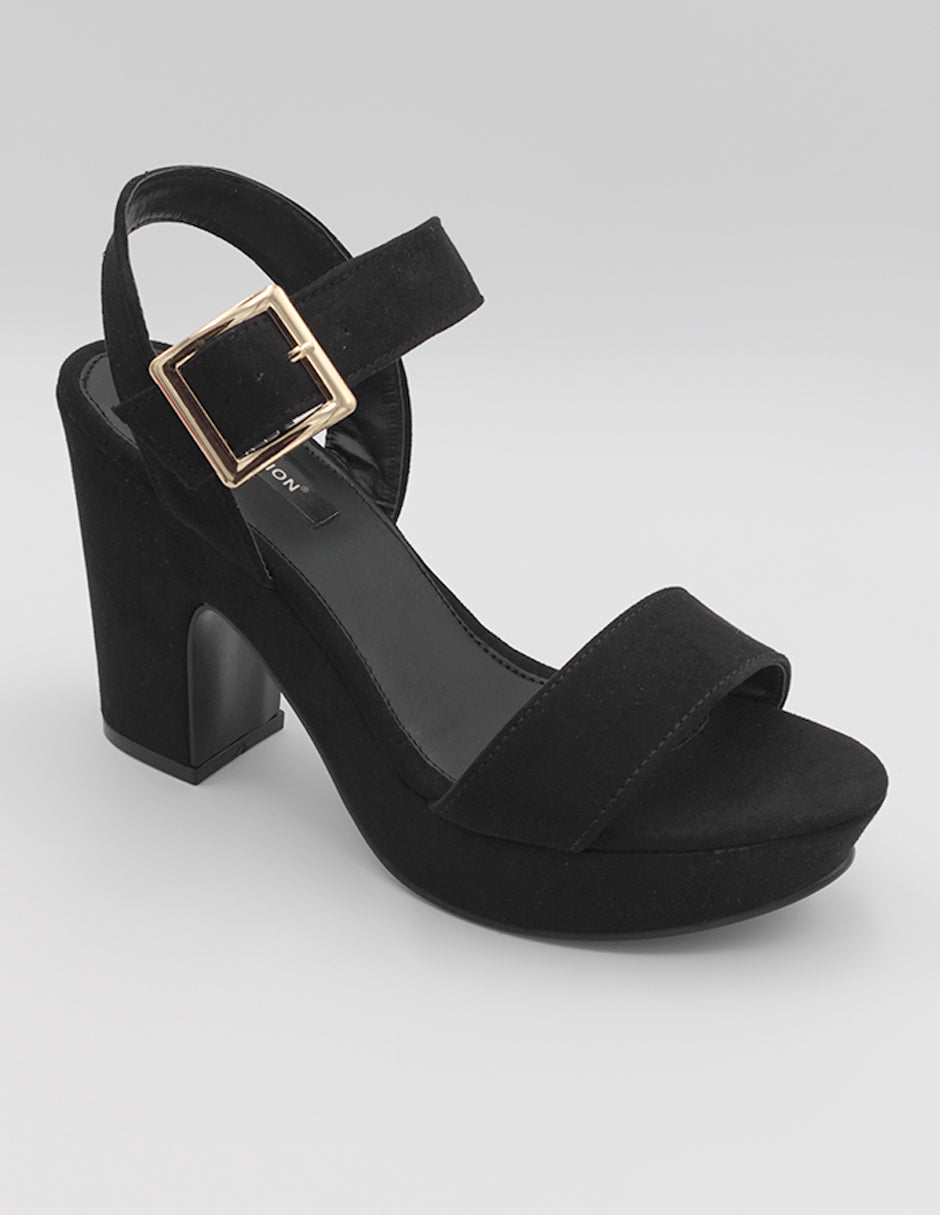 Sandalia con tacón Exterior Gamuza Color Negro Para Mujer De RBCOLLECTION