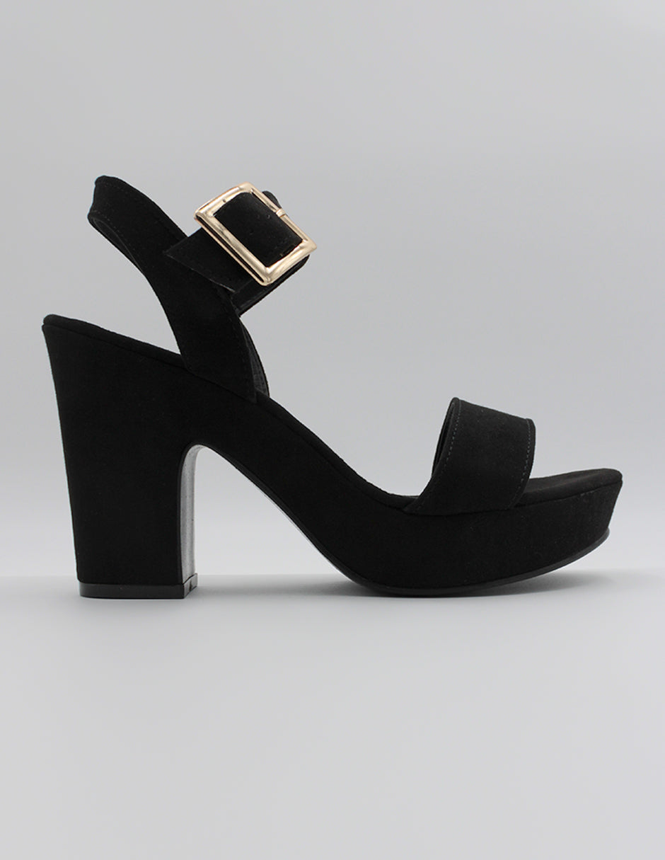 Sandalia con tacón Nevada en Gamuza – Negro