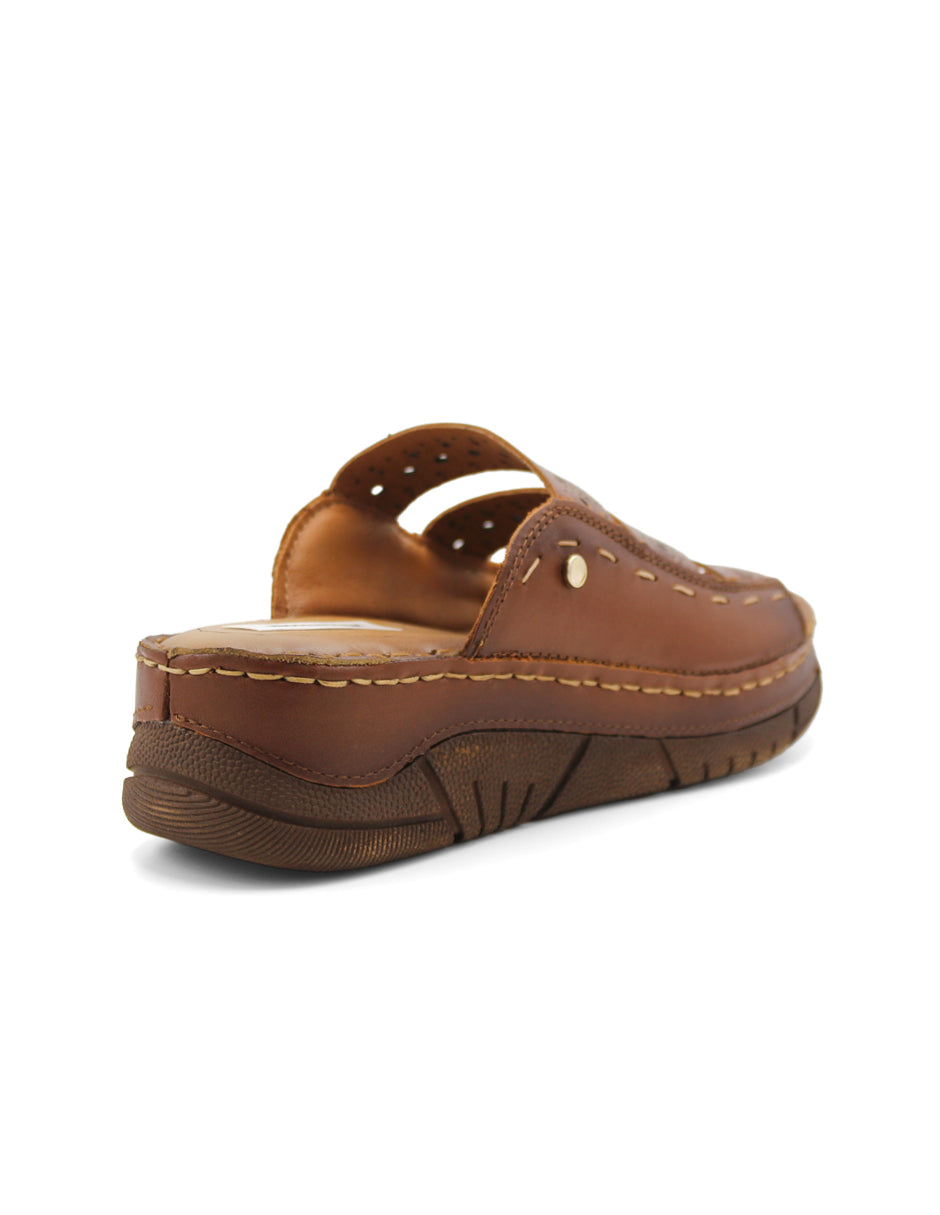 Sandalias de piso Color Café exterior piel Para Mujer De RBCOLLECTION