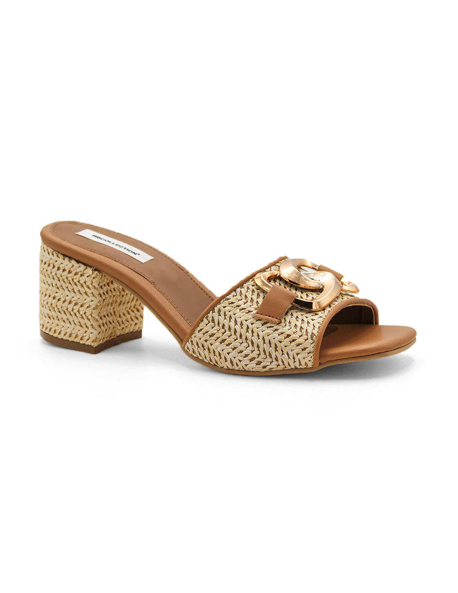 Sandalia con tacon  Color Café Para Mujer De RBCOLLECTION