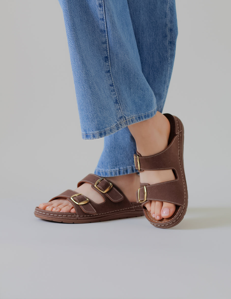 Sandalias de piso Birt en Piel vegana – Café