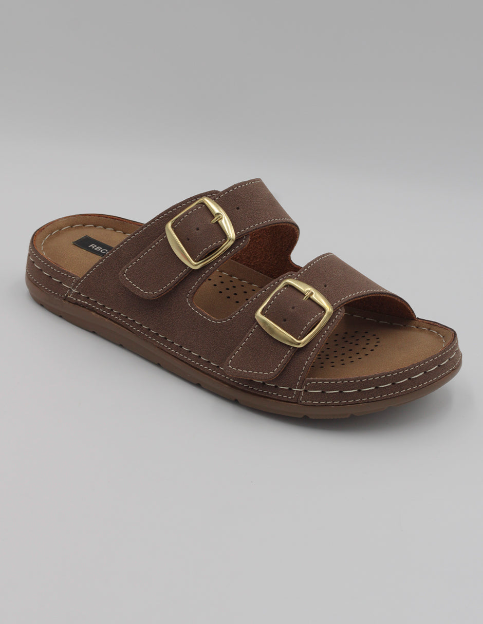 Sandalias de piso Exterior Piel vegana Color Café Para Mujer De RBCOLLECTION