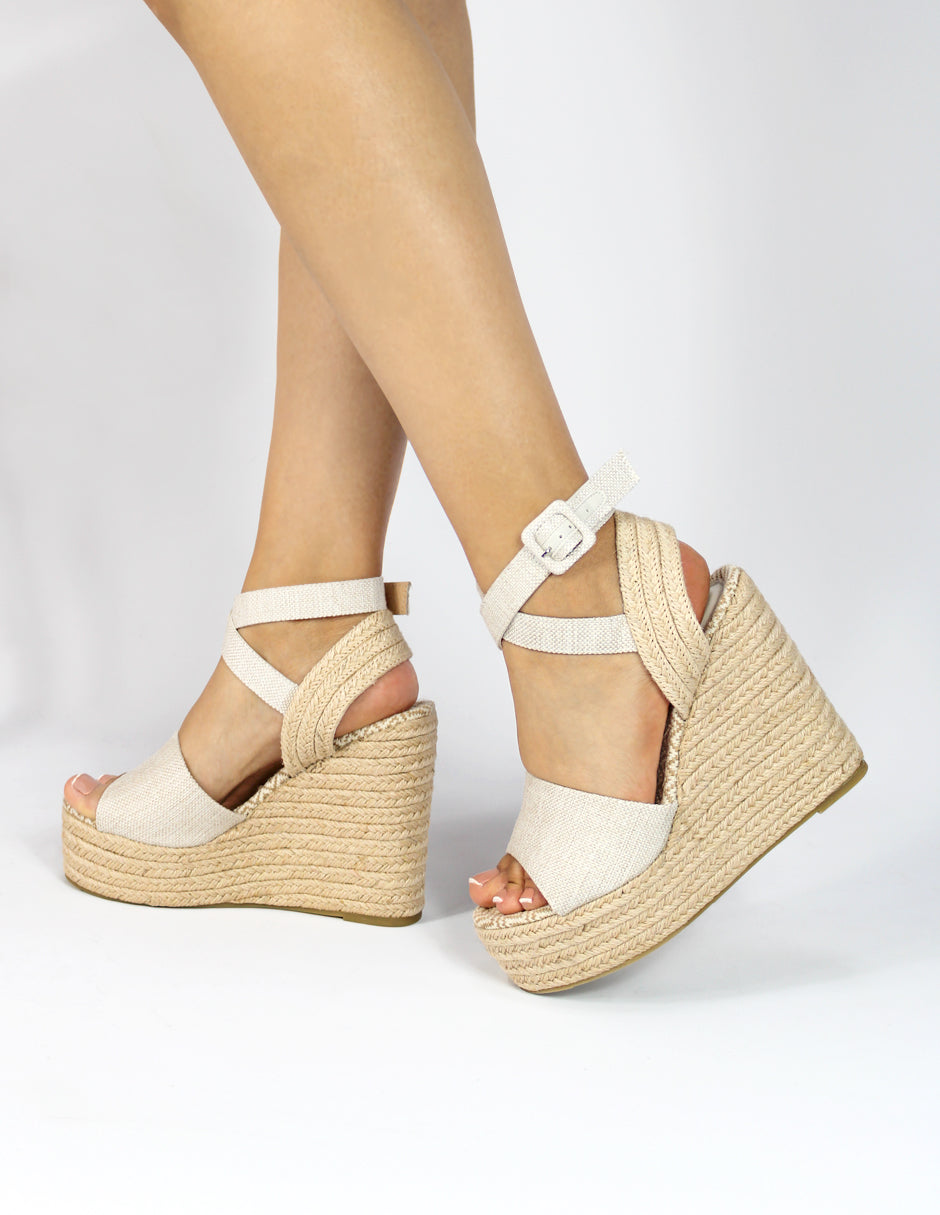 Sandalias con plataforma Exterior Textil Color Beige  Para Mujer De RBCOLLECTION