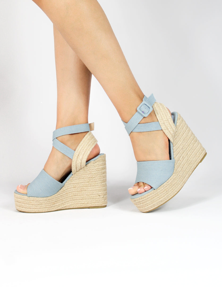 Sandalias con plataforma Exterior Textil Color Azul Para Mujer De RBCOLLECTION