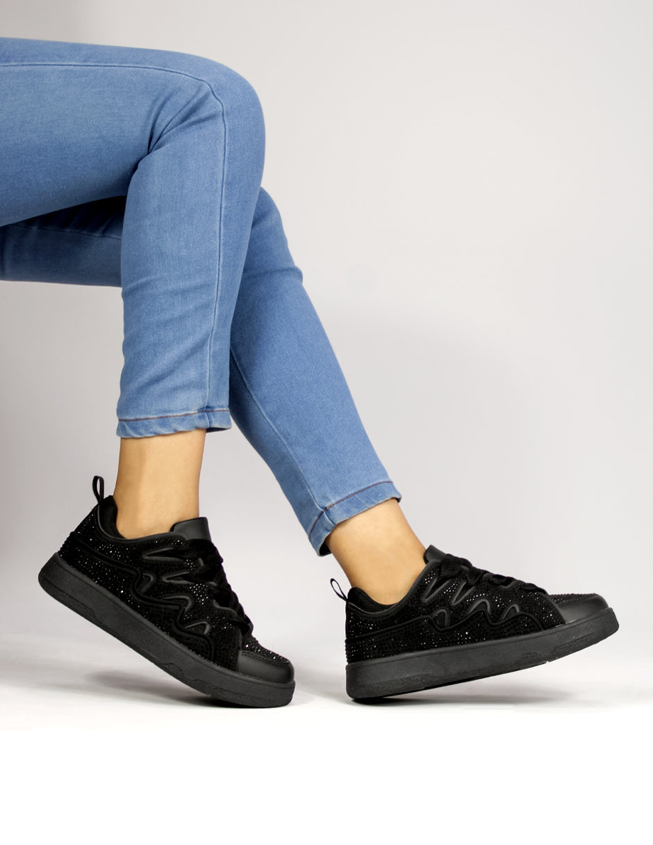 Tenis con cordones Exterior Textil Color Negro Para Mujer De RBCOLLECTION