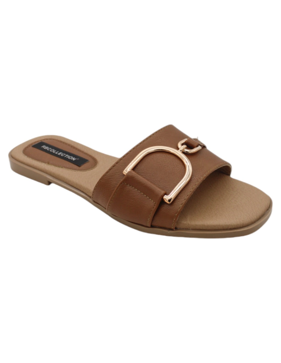 Sandalias de piso Exterior Piel Vegana Color Café Para Mujer De RBBASICS