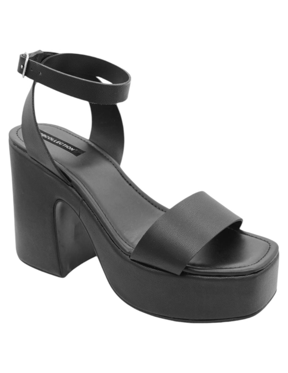 Sandalia con tacón Exterior Piel Vegana Color Negro Para Mujer De RBCOLLECTION