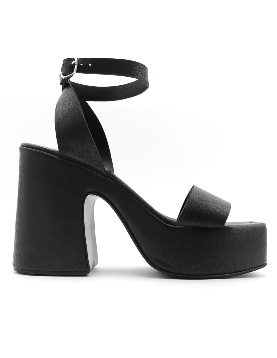 Sandalia con tacón  en Piel Vegana - Negro