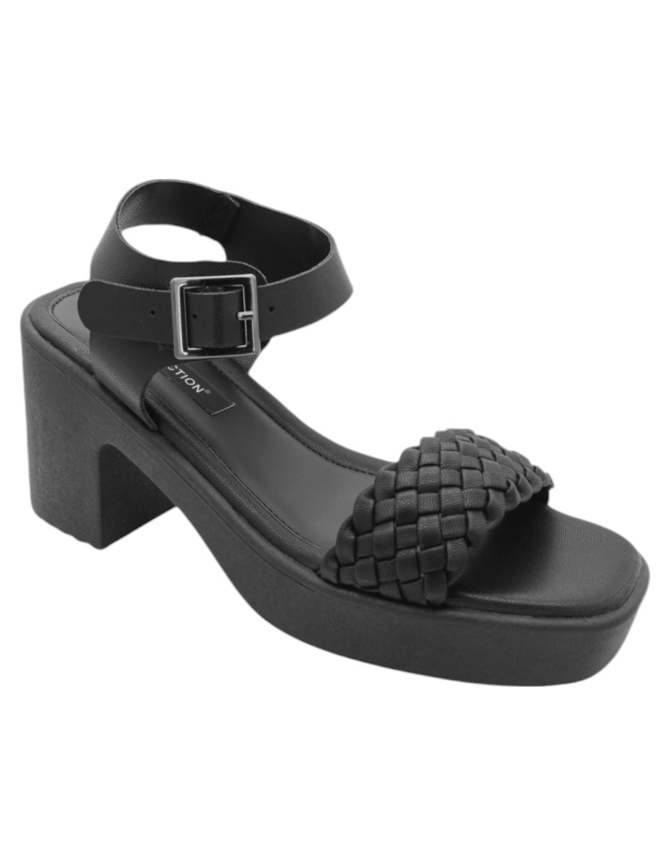 Sandalia con tacón Exterior Piel Vegana Color Negro Para Mujer De RBCOLLECTION