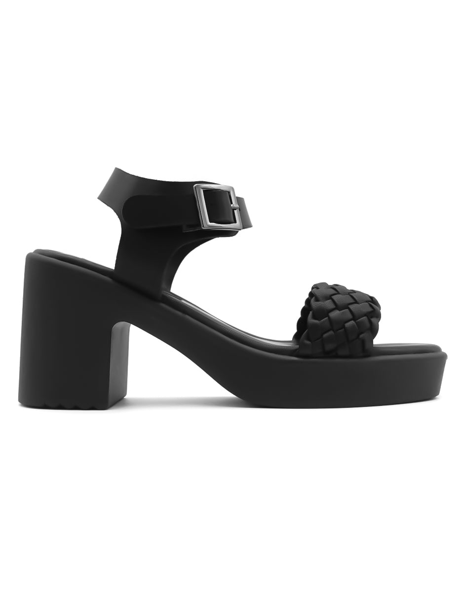 Sandalia con tacón  en Piel Vegana - Negro