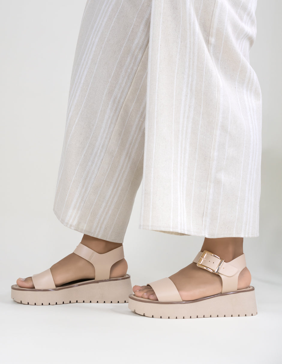 Sandalias con plataforma  en Piel vegana – Beige