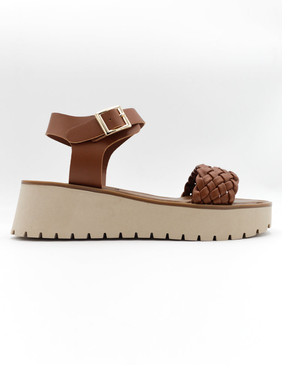 Sandalias con plataforma  en Piel vegana – Café