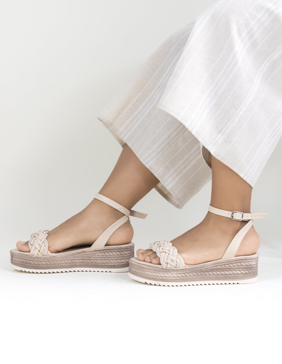 Sandalias con plataforma  en Piel vegana – Beige