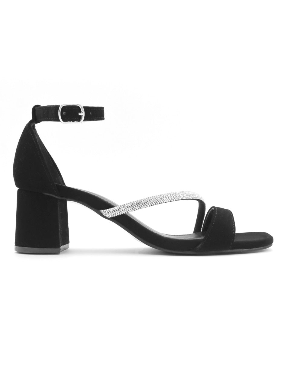 Sandalia con tacón  en Textil - Negro