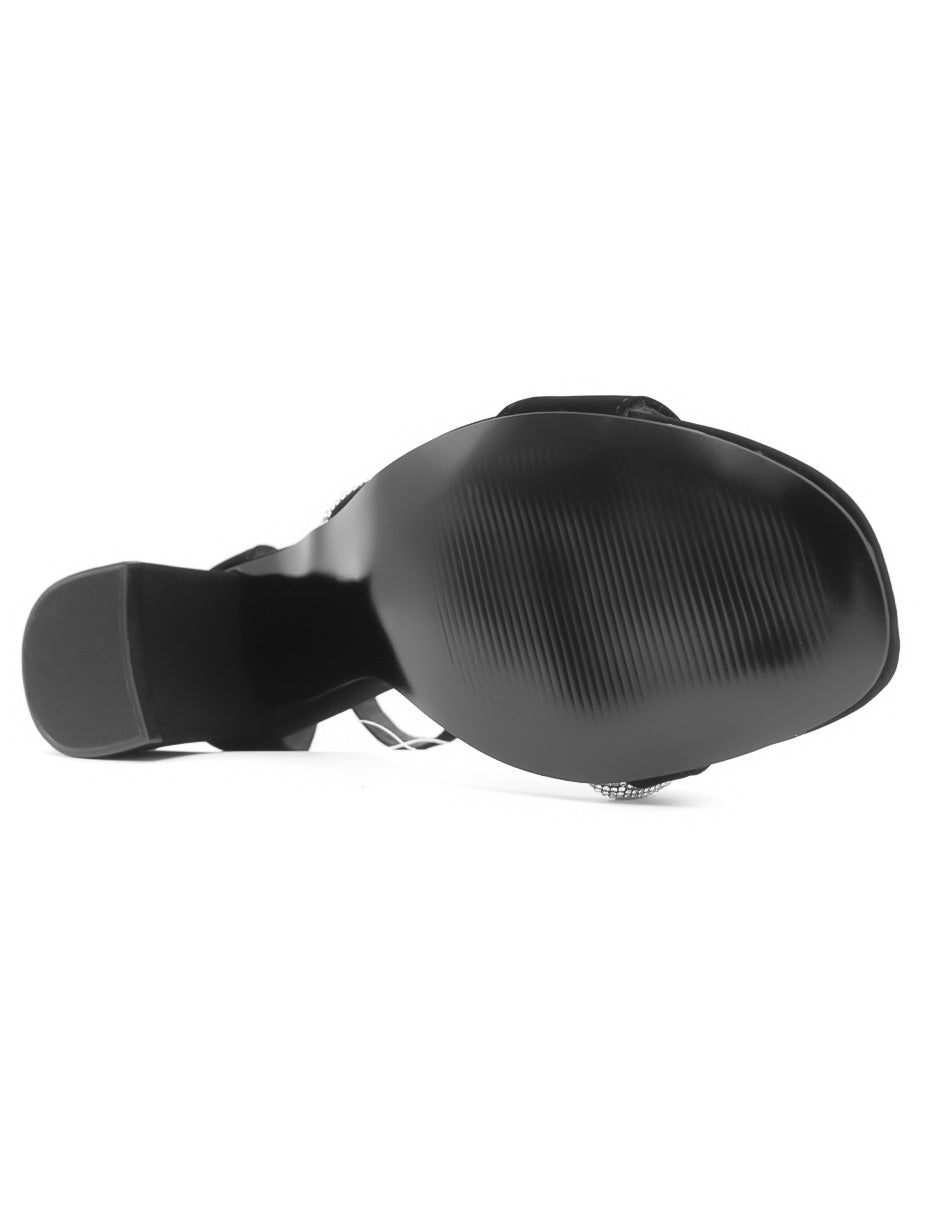 Sandalia con tacón  en Textil - Negro