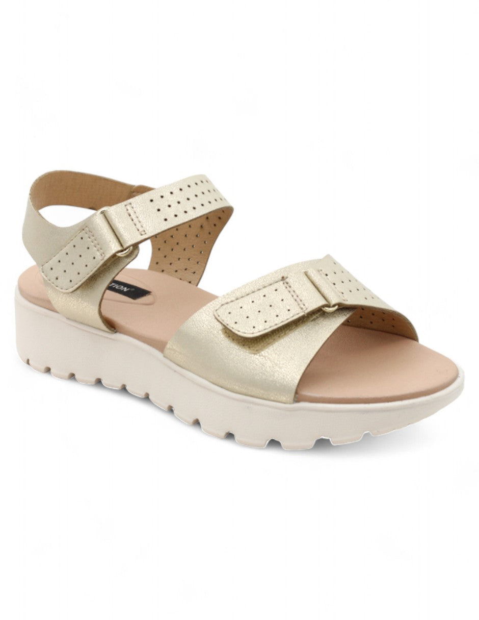 Sandalias de piso Exterior Piel vegana Color Oro Para Mujer De RBCOLLECTION