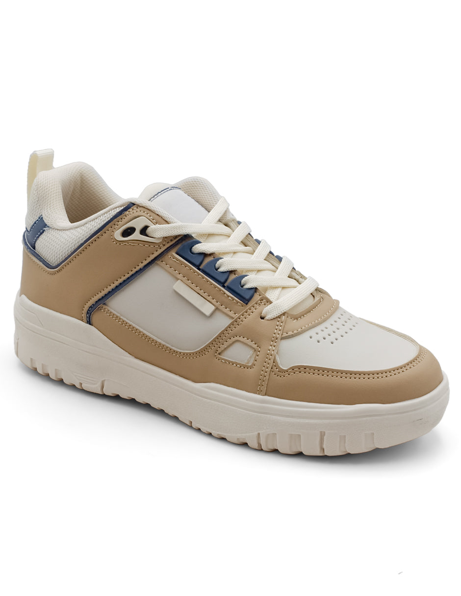 Tenis con cordones Exterior Piel Vegana  Color Beige  Para Mujer De RBCOLLECTION