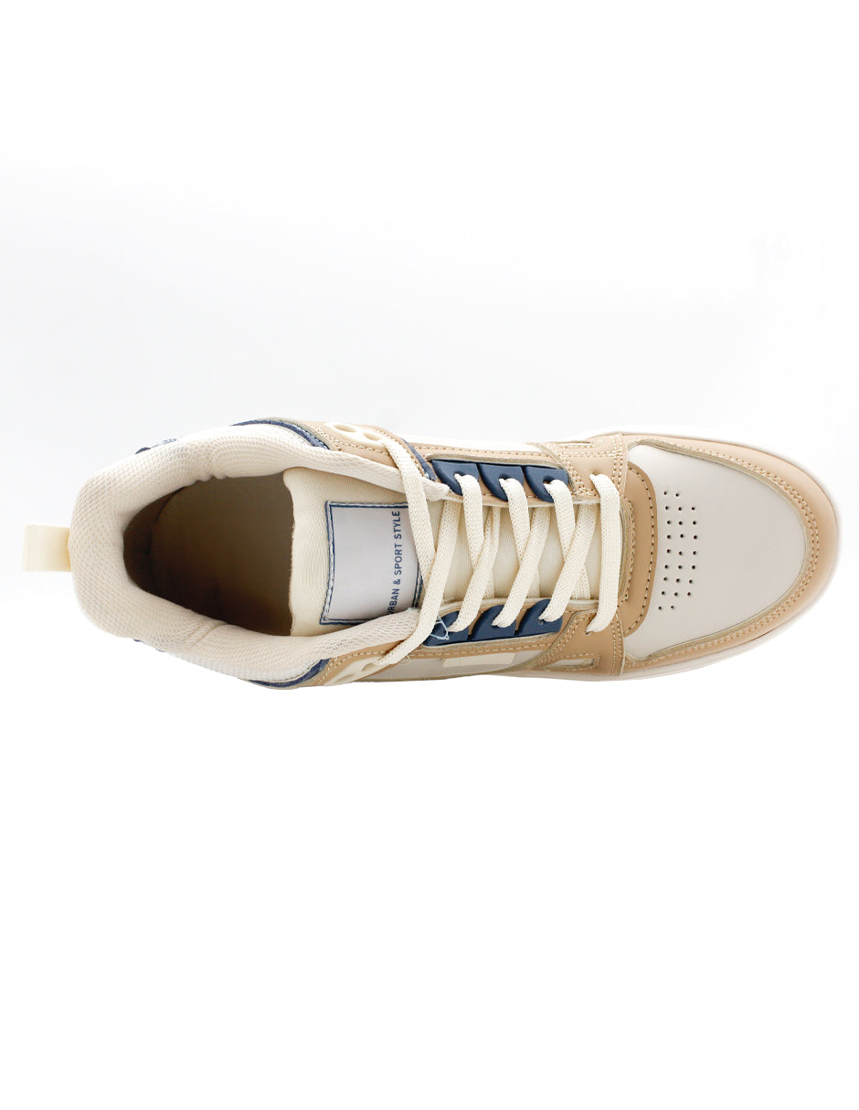 Tenis con cordones  TRX en Piel Vegana  - Beige