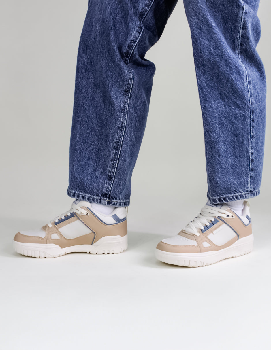 Tenis con cordones  TRX en Piel Vegana  - Beige