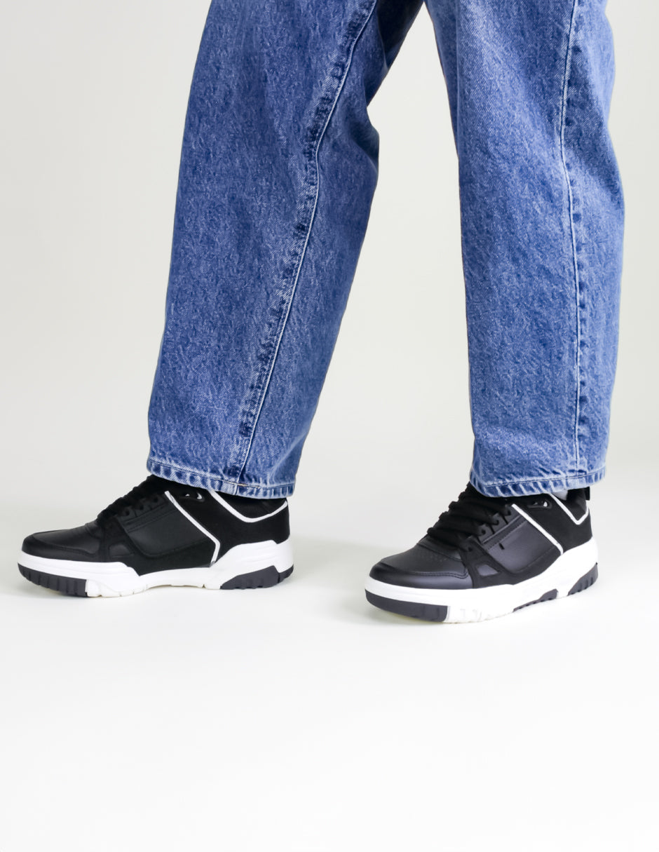 Tenis con cordones  TRX en Piel Vegana  - Negro