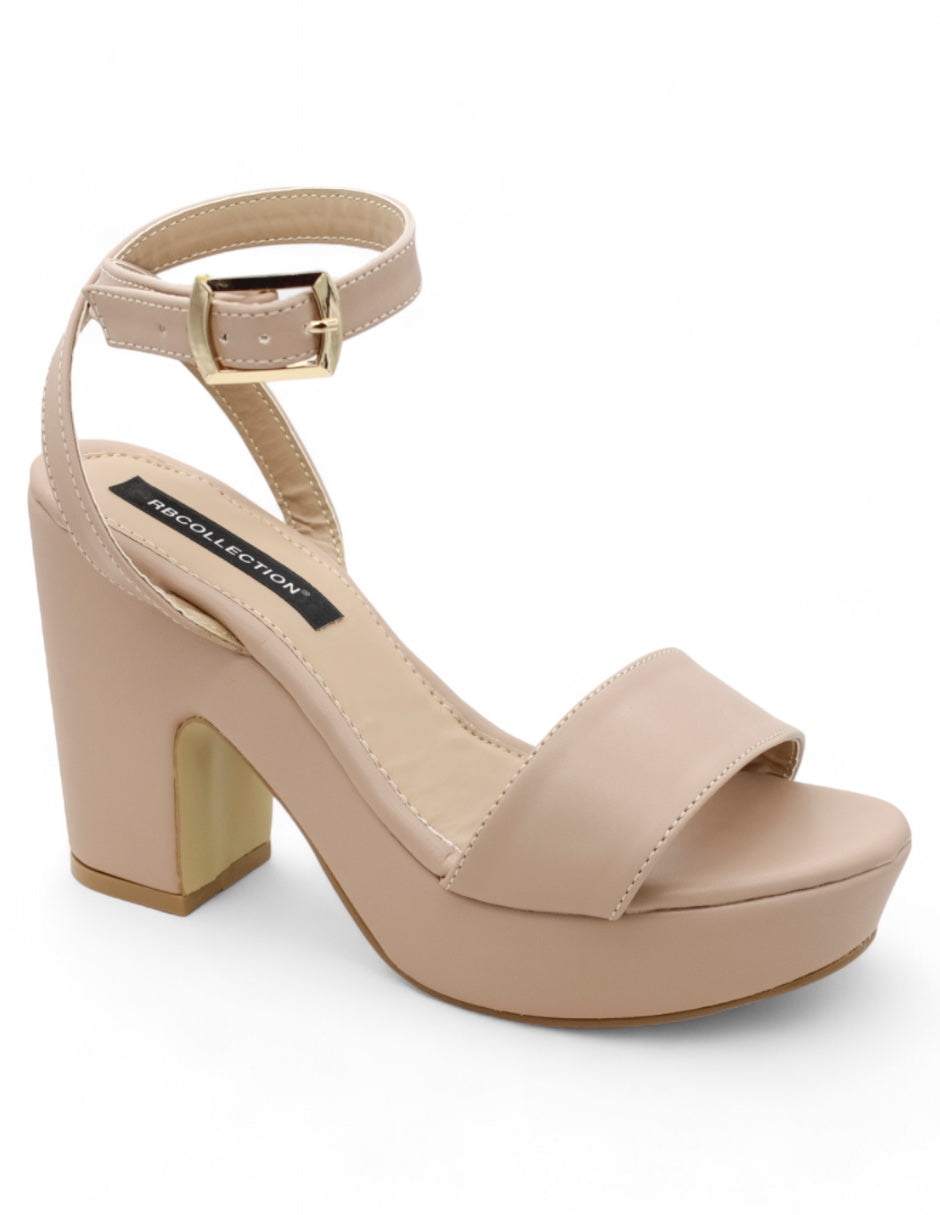 Sandalia con tacón Exterior Piel vegana Color Beige Para Mujer De RBCOLLECTION