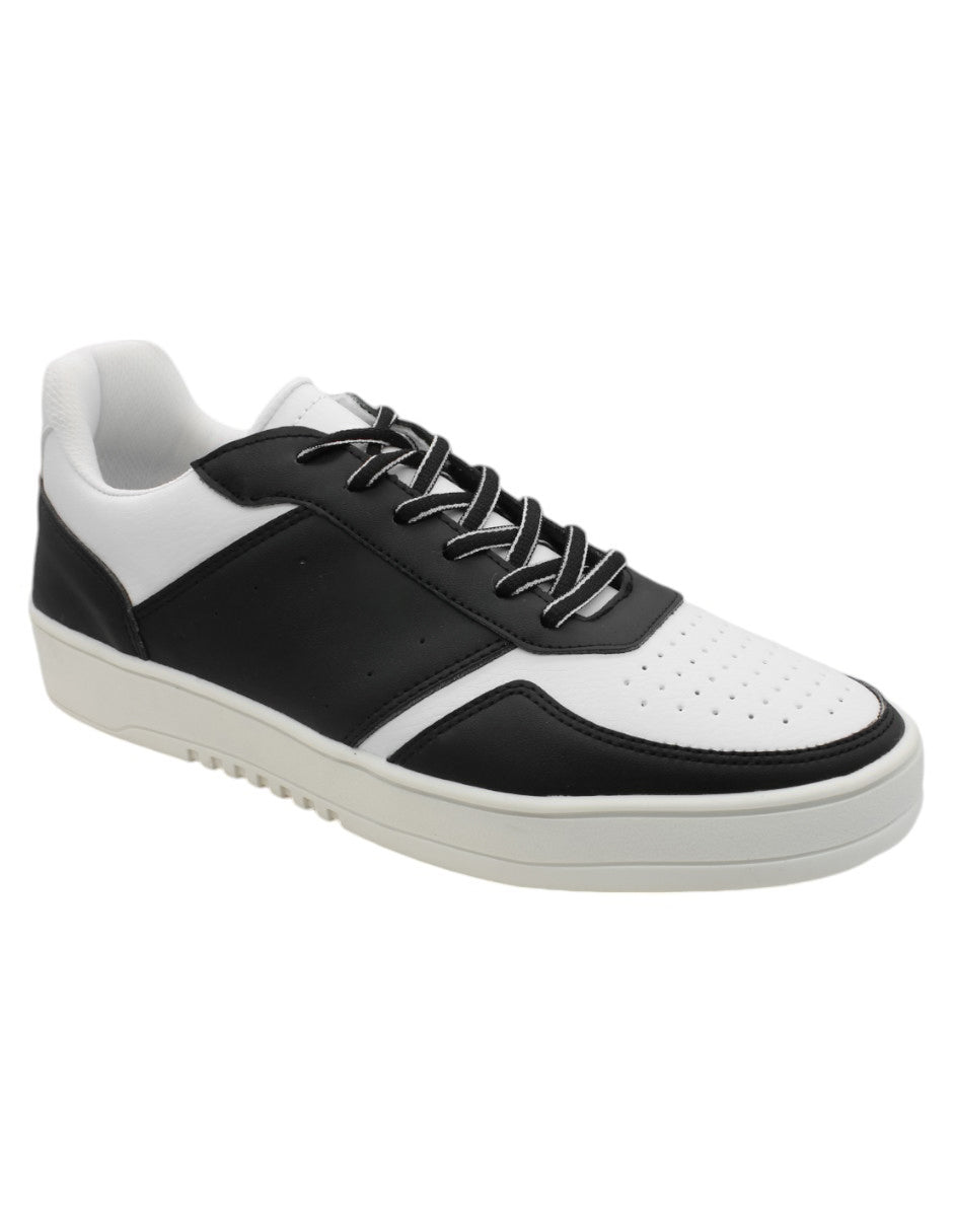 Tenis con cordones Exterior Piel vegana Color Blanco Negro Para Hombre De RBCOLLECTION