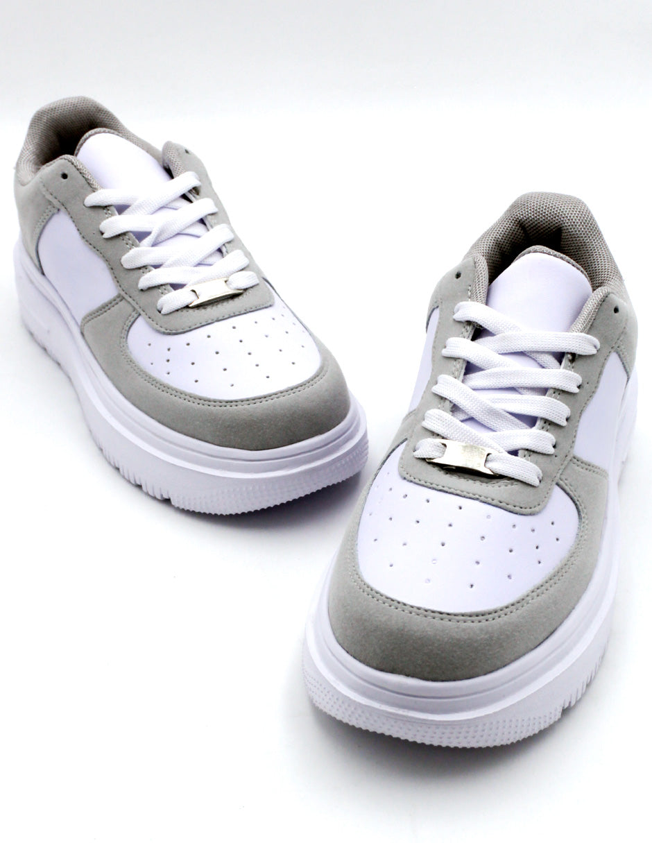 Tenis con cordones  M&K en Piel Vegana  - Blanco