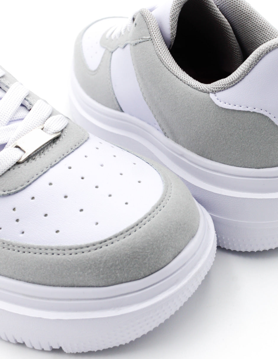 Tenis con cordones  M&K en Piel Vegana  - Blanco