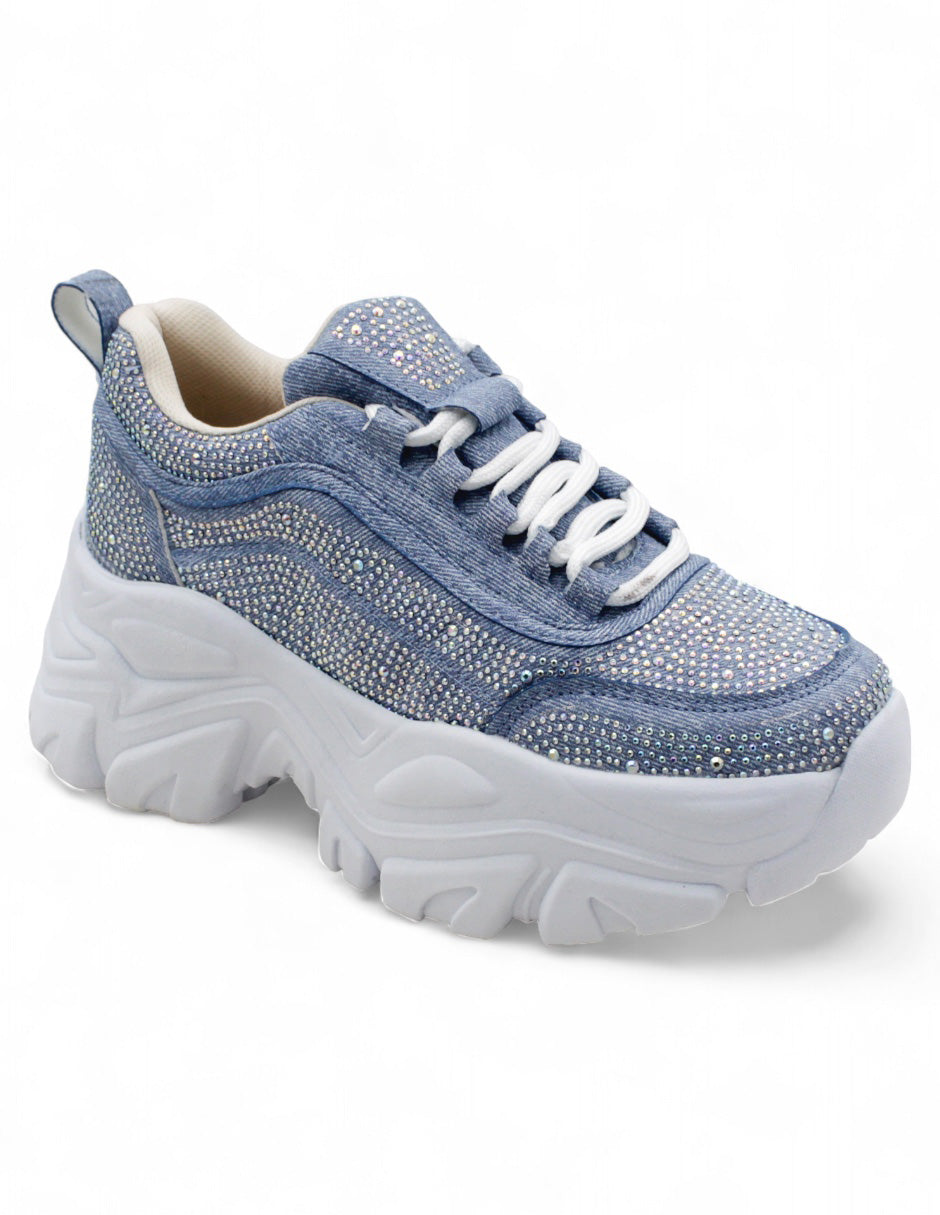 Tenis tipo Deportivo Exterior Piel Vegana  Color Azul Para Mujer De RBCOLLECTION