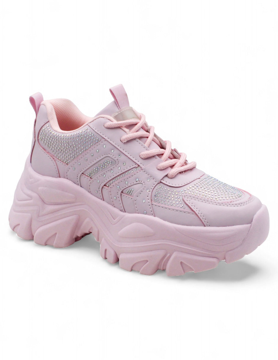 Tenis tipo Deportivo Exterior Piel Vegana  Color Rosa Para Mujer De RBCOLLECTION