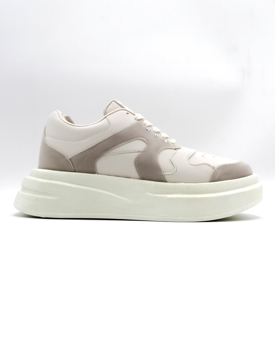 Tenis con cordones  S&C en Piel Vegana  - Beige