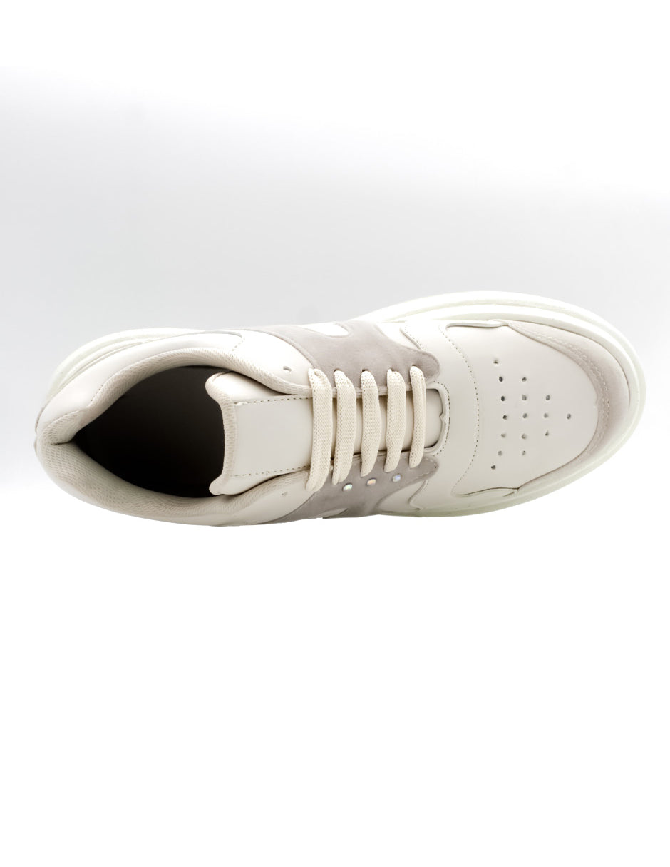 Tenis con cordones  S&C en Piel Vegana  - Beige